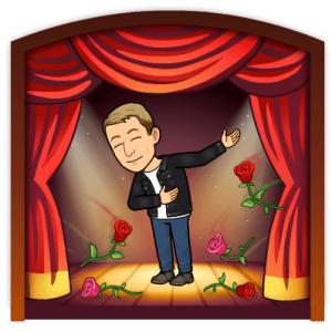 bowing on a stage surrounded by roses 