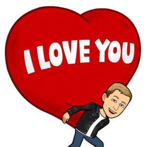 Carrying a giant red heart, I love you