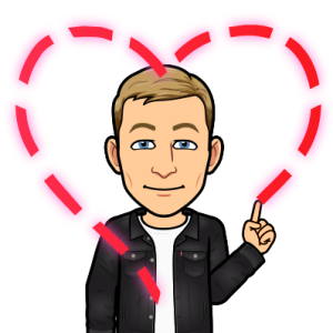 smiling while drawing a dotted line heart that fills the screen