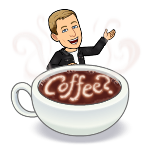 offering a giant cup of coffee, coffee?