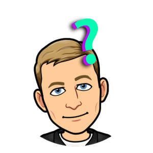 smiling warmly next to a question mark