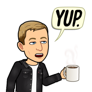 looking tired and unimpressed holding a warm cup of coffee, yup