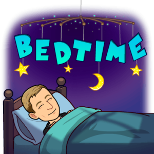 sleeping in bed under a mobile, bedtime