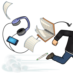 running away dropping your books and phone and headphones as you go