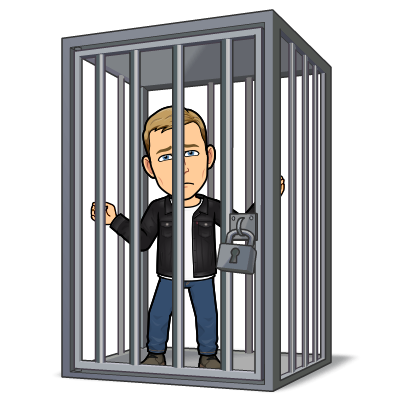 looking sad locked up behind bars