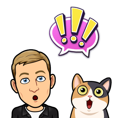 looking shocked alongside a cat, !!!