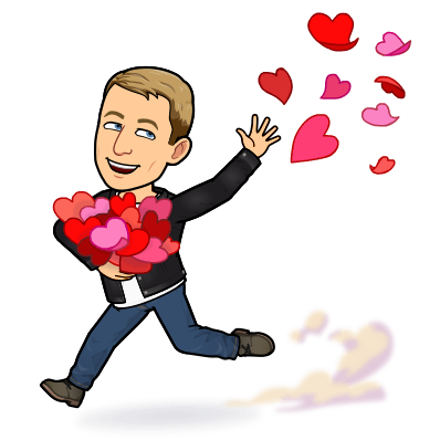 enthusiastically running throwing hearts into the air