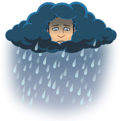 looking sad as a dark and stormy cloud pouring rain
