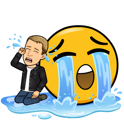 crying uncontrollably in a puddle next to a sobbing emoji