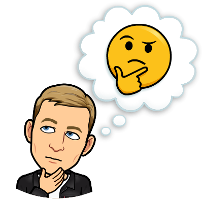 in deep though next to a thought bubble filled with a thinking emoji