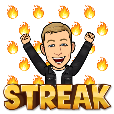 excitingly raising arms in the air while surrounded with fire emojis, streak