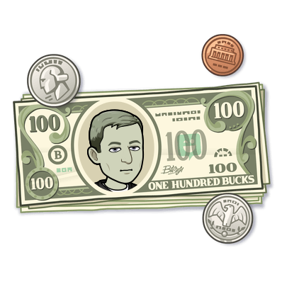 as the face of a 100 dollar bill staring blankly looking unamused