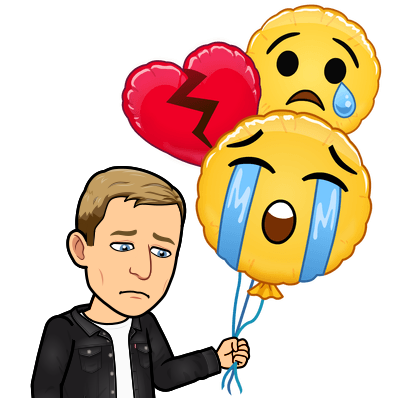 looking sad holding emoji balloons of crying and broken heart and teardrop