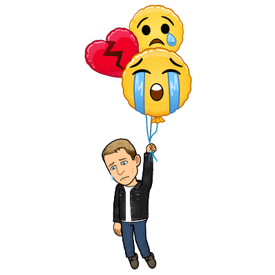 crying and floating holding emoji balloons of crying broken heart and sad 