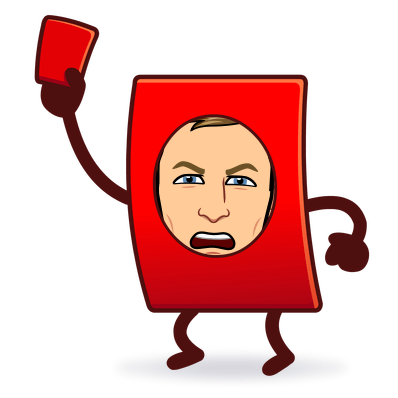 looking annoyed as a red card holding up a smaller red card