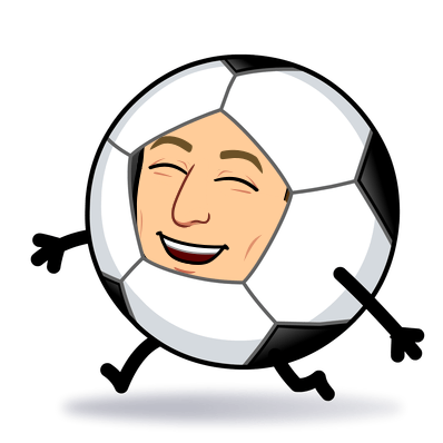 walking happily dressed as a soccer ball 