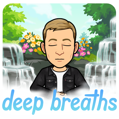 meditating in front of waterfalls looking serene, deep breaths