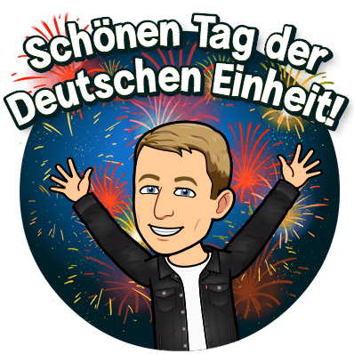 looking elated arms raised fireworks all around, happy day of german unity