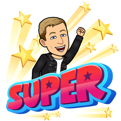 enthusiastically raising fist with outward shooting stars in background, super