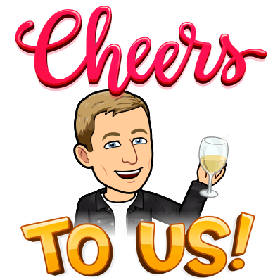 holding up a wine glass, cheers to us