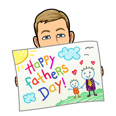 Holding up a drawing that says Happy Father's Day