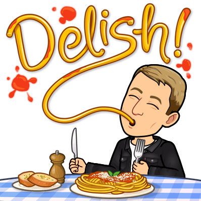 happily eating spaghetti, delish