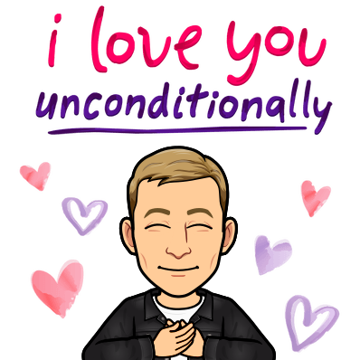 smiling surrounded by hearts, I love you unconditionally