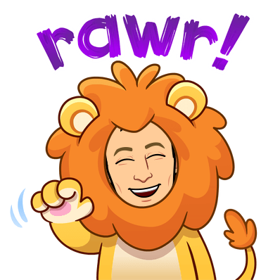 happily wearing a lion costume and gesturing playfully with your paw, rawr