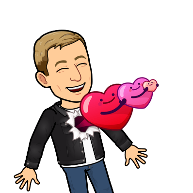 eyes closed and smiling with 3 smiling hearts bursting from your chest 