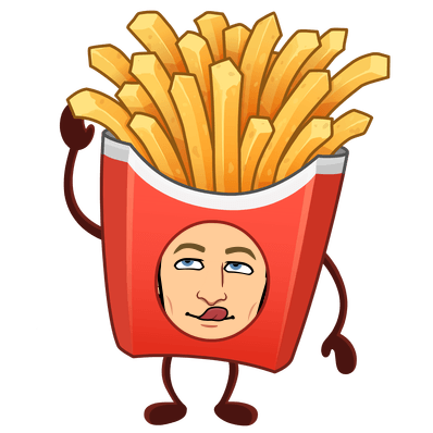 as a box of fries grinning and reaching up for a frenchfry