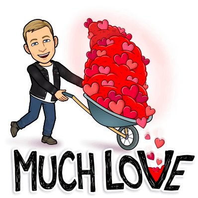 pushing a wheelbarrow filled with hearts, much love