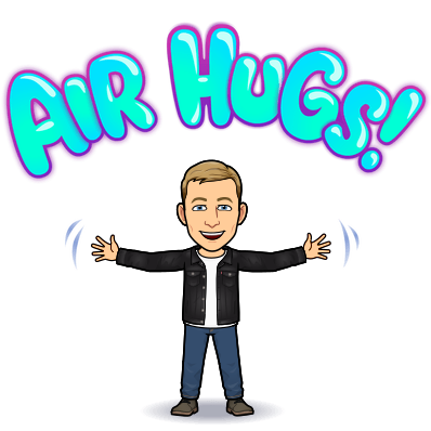 smiling with arms open, air hugs