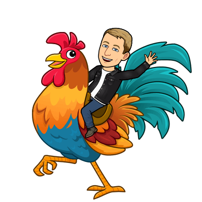 waving hi while riding a rooster