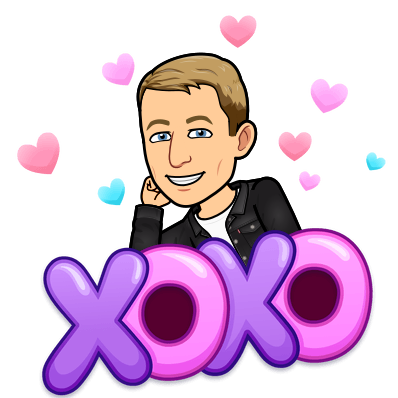 smiling leaning chin on hand surrounded by hearts x o x o