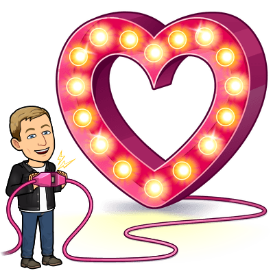 smiling while plugging together power cables turning on heart shaped lights