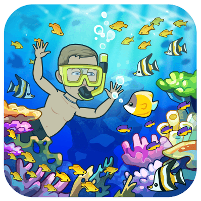 snorkeling under water with fish