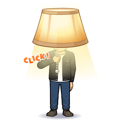 wearing a lampshade, pulling string turning the light on, click