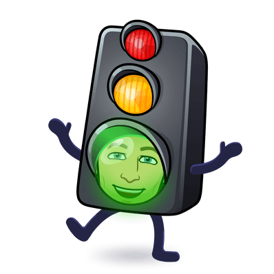 dancing happily as a green traffic light 