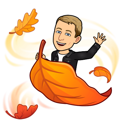 smiling and waving while riding a falling leaf