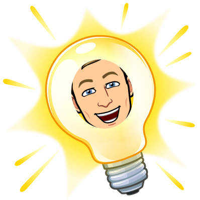 smiling as a glowing light bulb