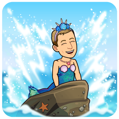 looking joyful as a mermaid on a rock being splashed on