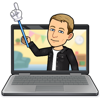 joyfully using a pointer to teach while popping out of a laptop