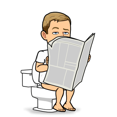 sitting on a toilet readying the newspaper