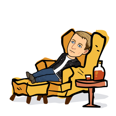 feeling overwhelmed sitting on a poorly drawn armchair and drink