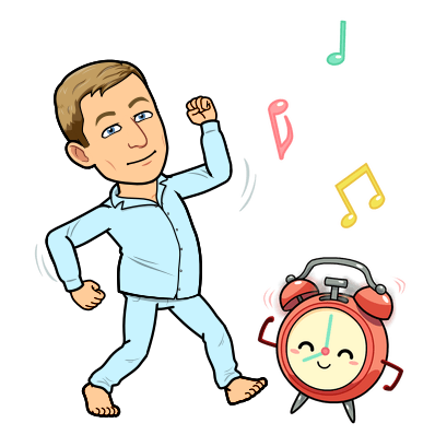 dancing with a happy alarm clock friend