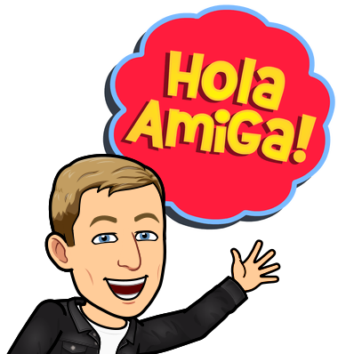 waving enthusiastically, hola amiga