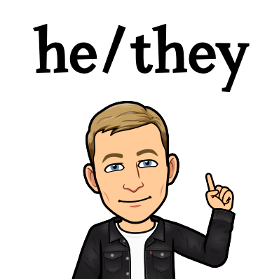 pointing towards text, he they