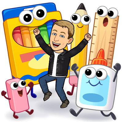 looking enthusiastic surrounded by joyful school supplies