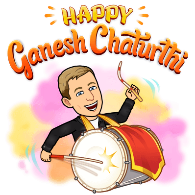 enthusiastically hitting a dhol drum, happy ganesh chaturthi