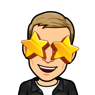 smiling with big golden star eyes